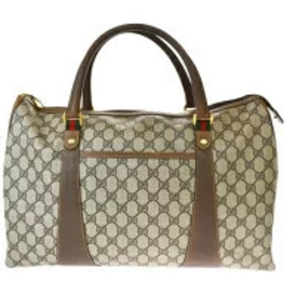 Gucci Sherry Handbag Travel Bag GG Brown Green Red Leather